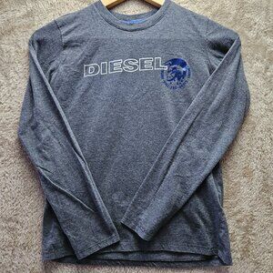 Diesel Graphic Tee Long Sleeve Spell Out T-Shirt Gray Crew Neck Size M (10-12)